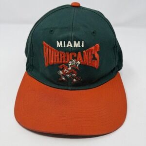 Vintage Miami Hurricanes Hat Cap Snap Back Mens Green Orange NCAA Football 90s